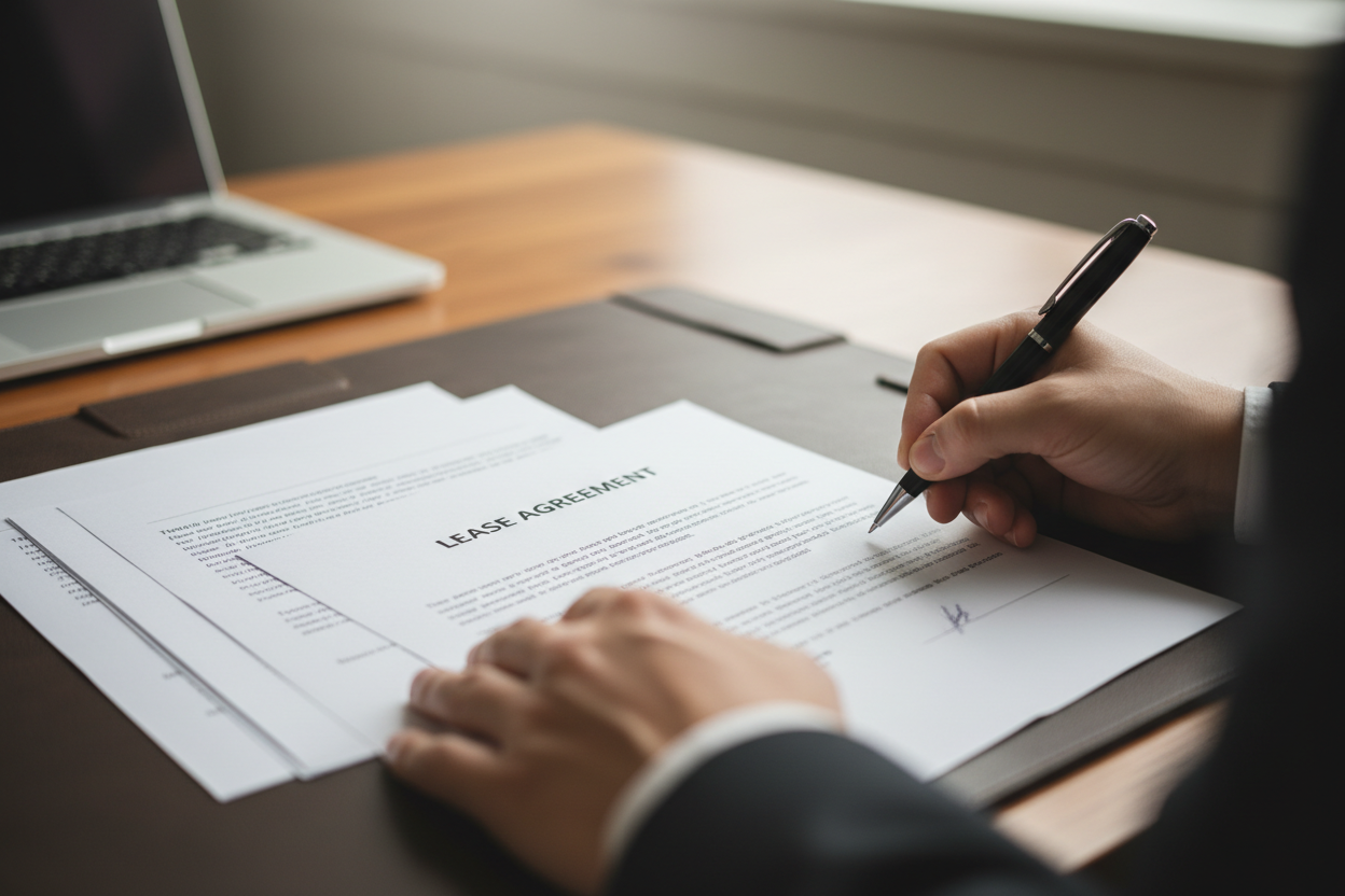 generate an image of someone signing a lease